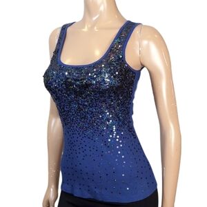 Express Tank Top Ombre Sequin Sleeveless Ribbed Knit Blue Womens Size XS